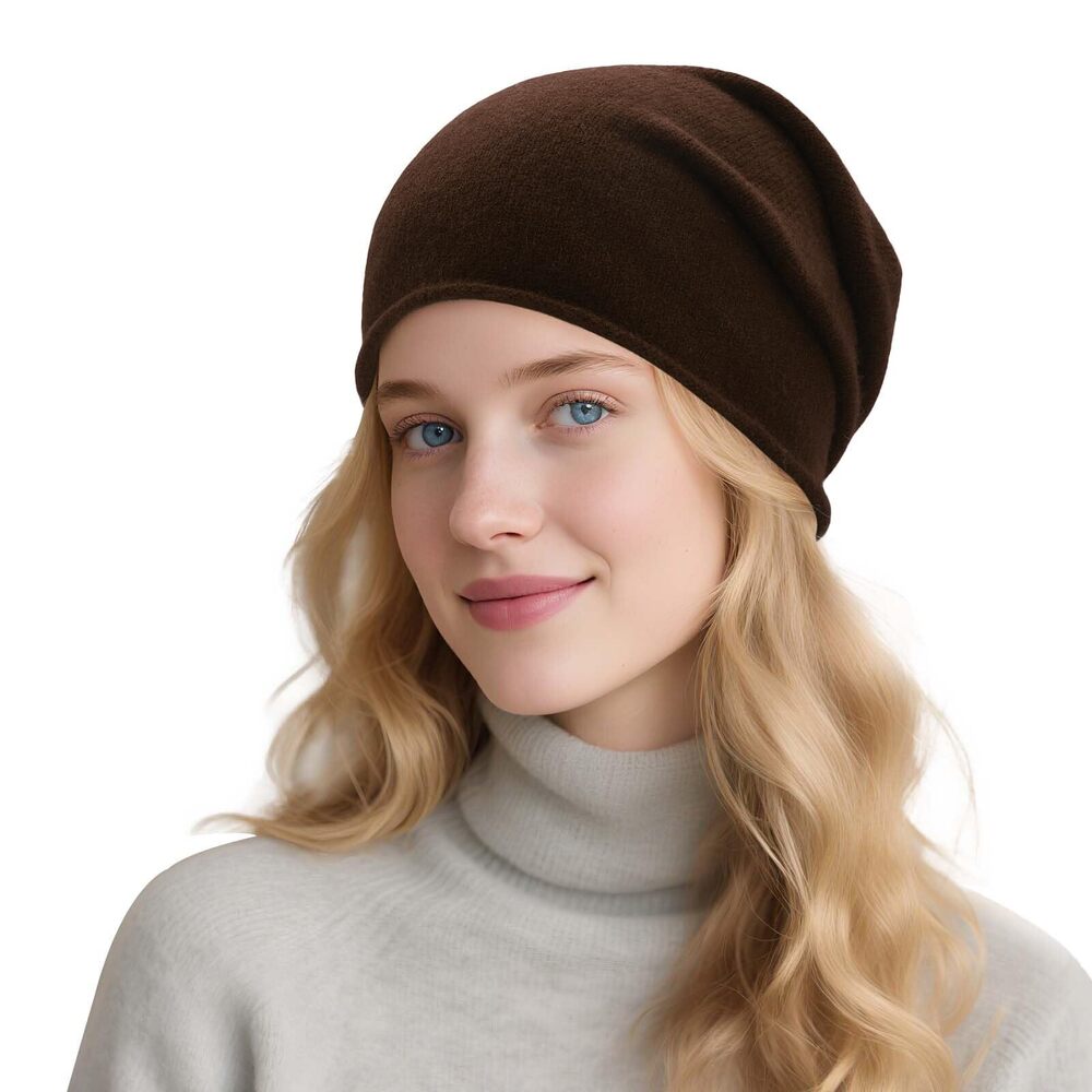 5072 Pure Wool Slouchy Beanie Hat Seamless Knit Winter Skull Cap, Solid